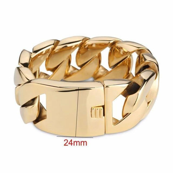 Planet Gates 24mm width / 22cm 316 Stainless Steel Italy Gold Bracelet Bangle Men's Heavy Chunky Link Chain Bracelet Fashion Jewelry Gifts