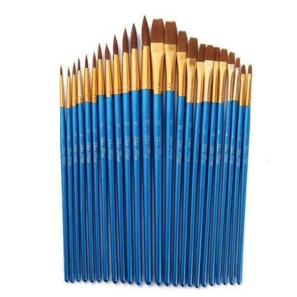 Planet Gates 24Pcs blue 12/24Pcs Nylon Hair Wooden Handle Watercolor Paint Brush Pen Set for Learning Oil Acrylic Painting Art Paint Brushes Supplies