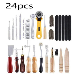 Planet Gates 24pcs Professional 37 Pcs Leather Craft Tools Kit Hand Sewing Stitching Punch Carving Work For DIY Handmade Leathercraft Accessories