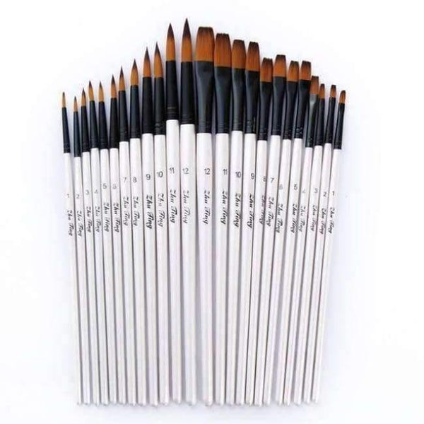 Planet Gates 24Pcs white 12/24Pcs Nylon Hair Wooden Handle Watercolor Paint Brush Pen Set for Learning Oil Acrylic Painting Art Paint Brushes Supplies