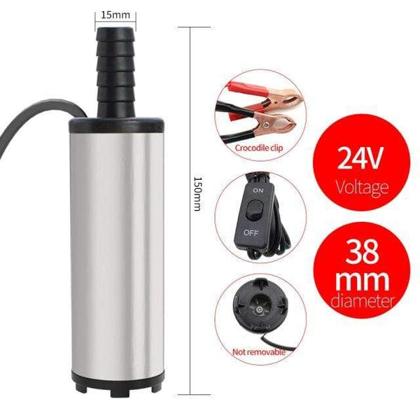 Planet Gates 24V 38mm Clip Stainless Steel 38/51mm Submersible Pump DC12/24V Water Oil Diesel Fuel Transfer Refueling Tool Kerosene 12L/Min 30L/Min