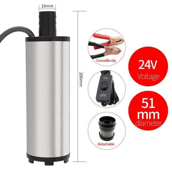 Planet Gates 24V 51mm Clip Stainless Steel 38/51mm Submersible Pump DC12/24V Water Oil Diesel Fuel Transfer Refueling Tool Kerosene 12L/Min 30L/Min