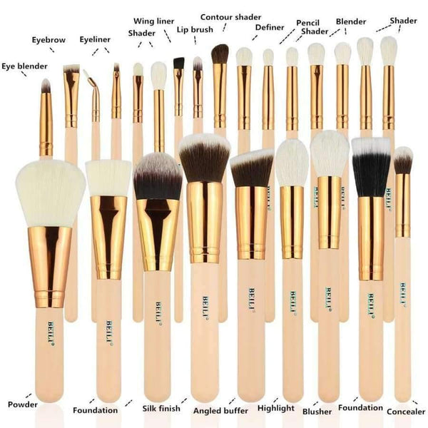 Planet Gates 25 Pieces Natural goat hair Synthetic Wool fiber Powder Foundation Concealer Blusher Eye shadow Makeup Brush Set