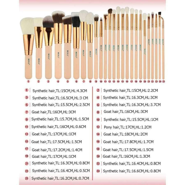 Planet Gates 25 Pieces Natural goat hair Synthetic Wool fiber Powder Foundation Concealer Blusher Eye shadow Makeup Brush Set