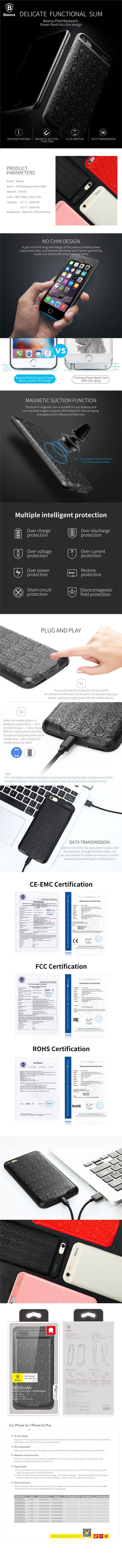 Planet Gates 2500 B For iPhone 6 / China Baseus Battery Charger Case For iPhone 6 6s Plus 3650mAh Power Bank Case Ultra Slim External Pack Backup For iPhone 6plus 6splus