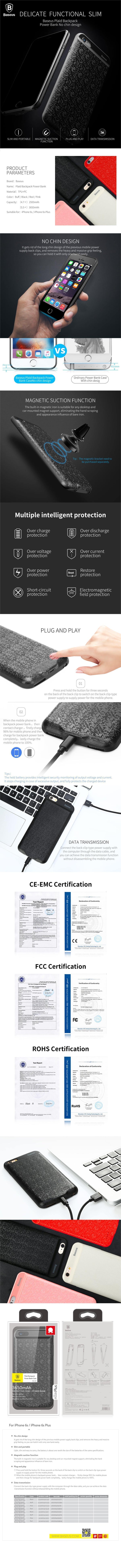 Planet Gates 2500 B For iPhone 6 / China Baseus Battery Charger Case For iPhone 6 6s Plus 3650mAh Power Bank Case Ultra Slim External Pack Backup For iPhone 6plus 6splus