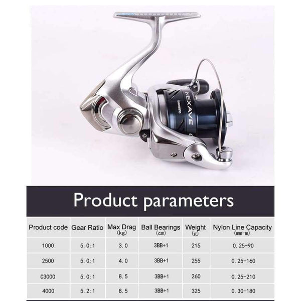 Planet Gates 2500 Series Original  New Shimano NEXAVE 1000 2500 C3000  4000 Spinning Fishing Reel  3BB+1