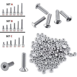 250pc/set A2 Stainless Steel M3 Cap/Button/Flat Head Screws Sets Hex Socket Bolt With Hex Nuts Assortment Kit Mayitr