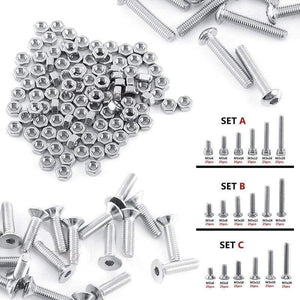 250pc/set A2 Stainless Steel M3 Cap/Button/Flat Head Screws Sets Hex Socket Bolt With Hex Nuts Assortment Kit Mayitr