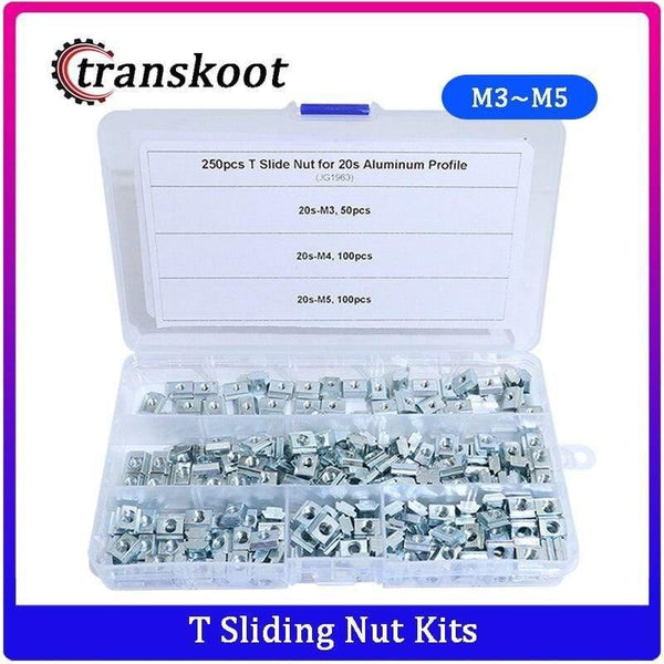 250pcs Aluminum Extrusion Profile 2020 Series T Slot Slide in Nut, T Slot 6mm Drop in Nut Assortment Kits