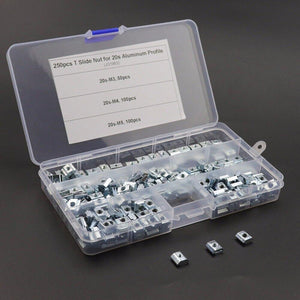 250pcs Aluminum Extrusion Profile 2020 Series T Slot Slide in Nut, T Slot 6mm Drop in Nut Assortment Kits