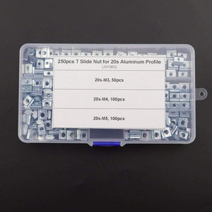 250pcs Aluminum Extrusion Profile 2020 Series T Slot Slide in Nut, T Slot 6mm Drop in Nut Assortment Kits