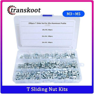 250pcs Aluminum Extrusion Profile 2020 Series T Slot Slide in Nut, T Slot 6mm Drop in Nut Assortment Kits