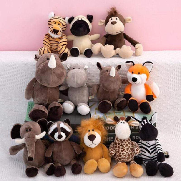 Planet Gates 25cm Soft Animal World Plush Toys Lion Elephant Fox Raccoon Giraffe Forest Animals Appease Playmate Calm Doll Christmas Gifts