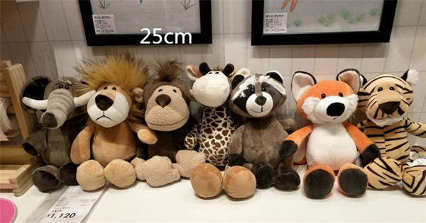 Planet Gates 25cm Soft Animal World Plush Toys Lion Elephant Fox Raccoon Giraffe Forest Animals Appease Playmate Calm Doll Christmas Gifts