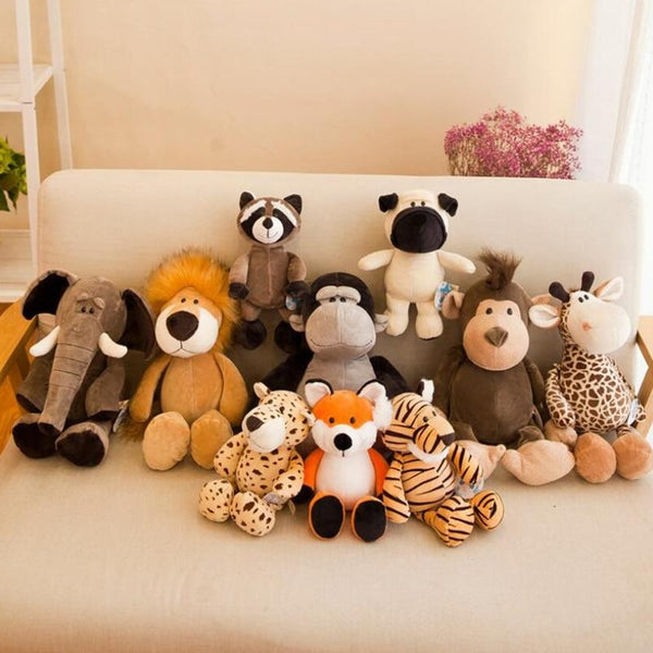 Planet Gates 25cm Soft Animal World Plush Toys Lion Elephant Fox Raccoon Giraffe Forest Animals Appease Playmate Calm Doll Christmas Gifts