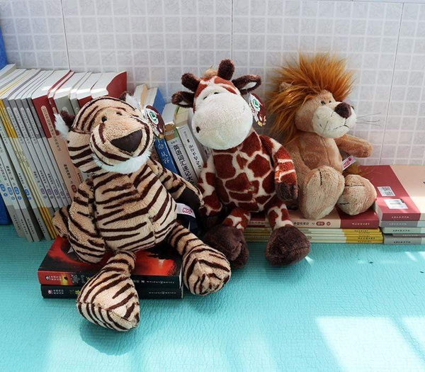 Planet Gates 25cm Soft Animal World Plush Toys Lion Elephant Fox Raccoon Giraffe Forest Animals Appease Playmate Calm Doll Christmas Gifts