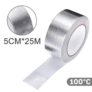 Planet Gates 25Mx5cm Car Motorcycle Aluminum Foil Heat Shield Tape Adhesive Exhaust Wrap Pipe Ducts High Temp Resistant Repairs Tape
