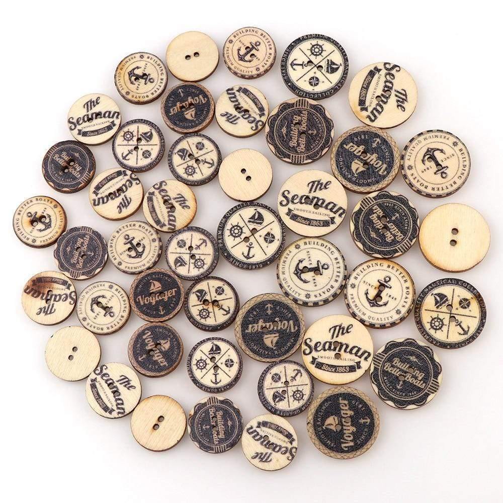 Planet Gates 25pc Vintage Navigation Anchors Pattern Wood Buttons  Sewing Scrapbook Craft Accessories Decorative Button Craft Embellishments