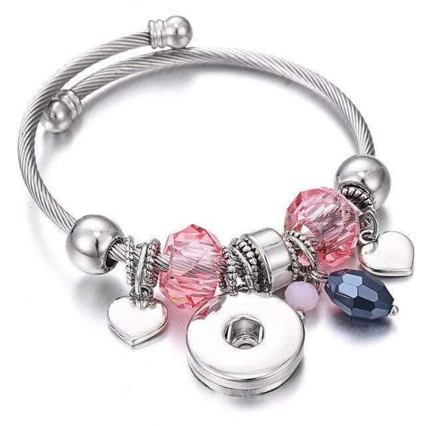 Planet Gates 26 Bracelets for 18mm Snaps Jewelry Elastic Silver Beaded Snap Bracelet Bangles Fit Snap Buttons Jewelry Charms Bracelet