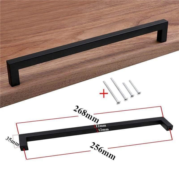 Modern Black Cabinet Handle Square Furniture Hardware Stainless Steel Kitchen Door Knobs Cupboard Wardrobe Drawer Pulls