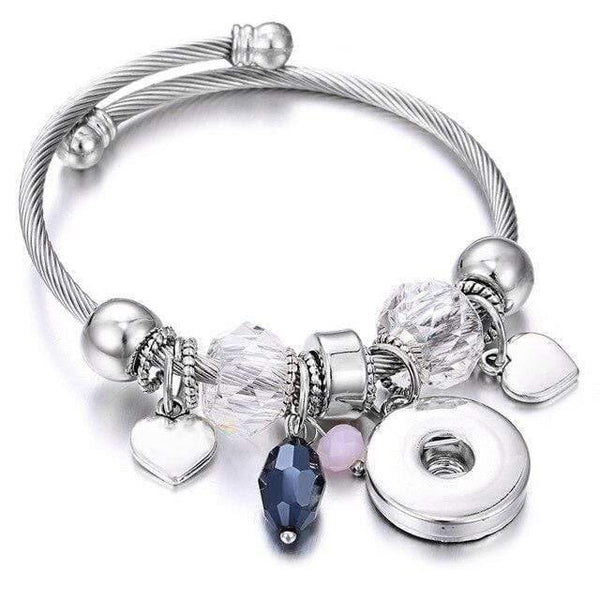 Planet Gates 27 Bracelets for 18mm Snaps Jewelry Elastic Silver Beaded Snap Bracelet Bangles Fit Snap Buttons Jewelry Charms Bracelet