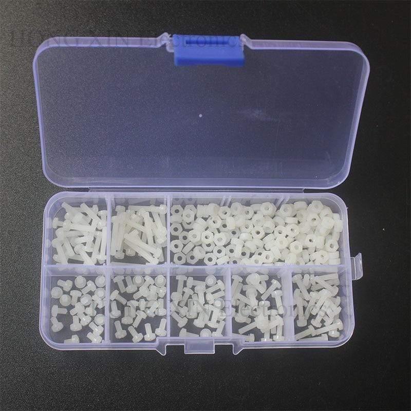 280PCS/Set Metric M2.5 Assortment Nylon Screws Bolt Nuts Fastener White Plastic Nylon Screw Nut Set 7 Sizes HOT
