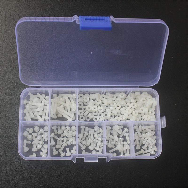 280PCS/Set Metric M2.5 Assortment Nylon Screws Bolt Nuts Fastener White Plastic Nylon Screw Nut Set 7 Sizes HOT