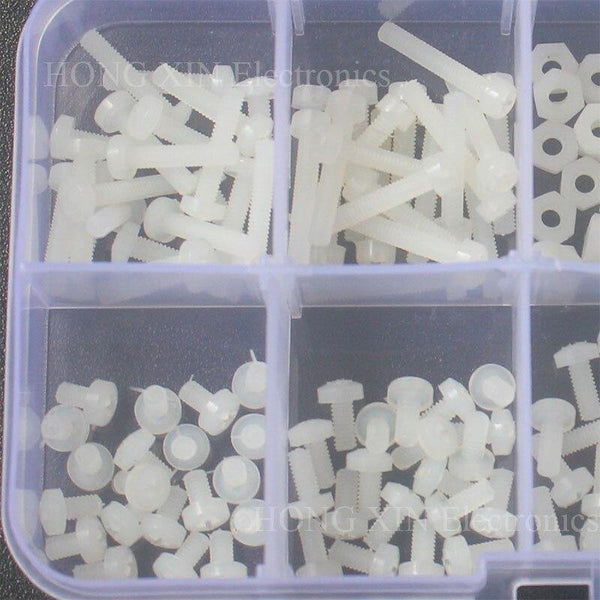 280PCS/Set Metric M2.5 Assortment Nylon Screws Bolt Nuts Fastener White Plastic Nylon Screw Nut Set 7 Sizes HOT