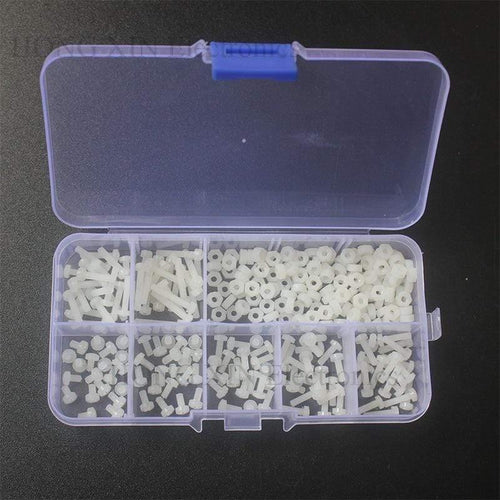 280PCS/Set Metric M2.5 Assortment Nylon Screws Bolt Nuts Fastener White Plastic Nylon Screw Nut Set 7 Sizes HOT