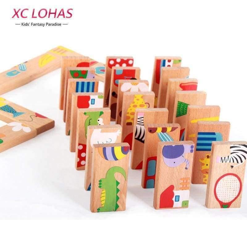 Planet Gates 28pcs/set Animal Colored Dominoes Wooden Puzzle Cartoon  Montessori Educational Baby Toys Cute Birthday Gifts Funny Kids Games