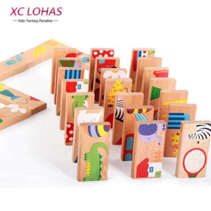 Planet Gates 28pcs/set Animal Colored Dominoes Wooden Puzzle Cartoon  Montessori Educational Baby Toys Cute Birthday Gifts Funny Kids Games