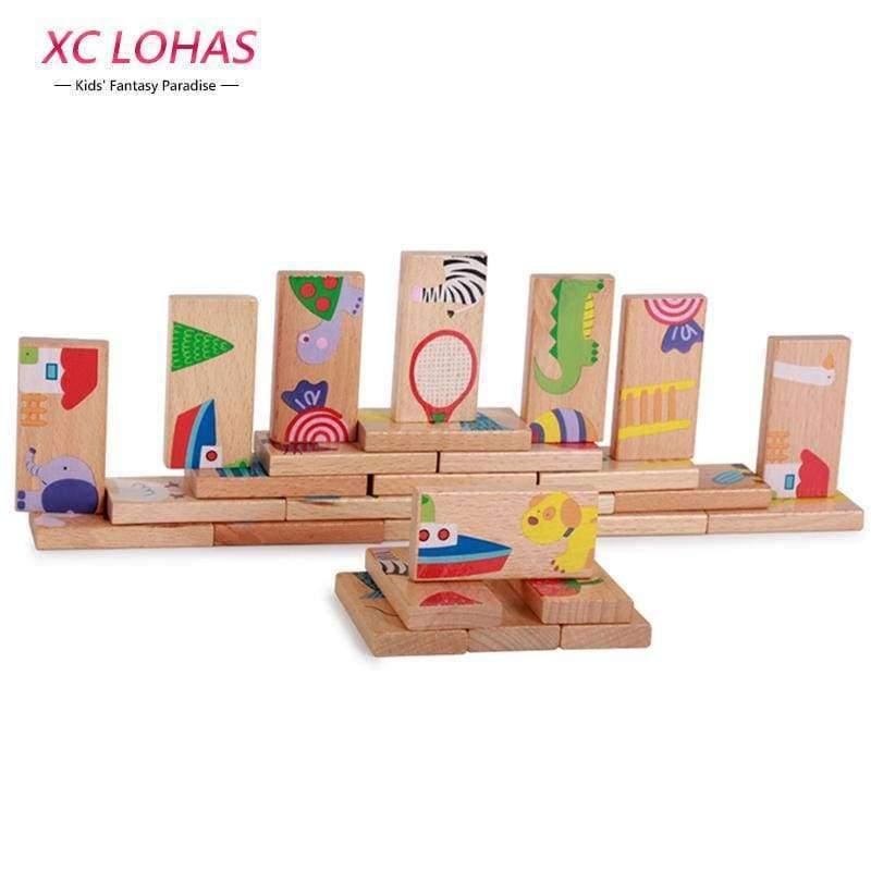 Planet Gates 28pcs/set Animal Colored Dominoes Wooden Puzzle Cartoon  Montessori Educational Baby Toys Cute Birthday Gifts Funny Kids Games