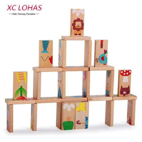Planet Gates 28pcs/set Animal Colored Dominoes Wooden Puzzle Cartoon  Montessori Educational Baby Toys Cute Birthday Gifts Funny Kids Games