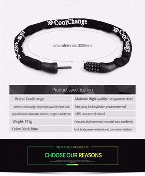 Planet Gates 2901303 Bicycle Cycling Password Lock 5 Number Safety Anti-theft Mountain Bike Coded Combination Steel Chain Cable Lock bike