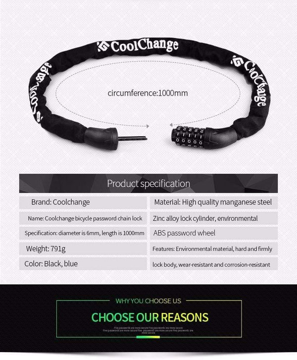 Planet Gates 2901303 Bicycle Cycling Password Lock 5 Number Safety Anti-theft Mountain Bike Coded Combination Steel Chain Cable Lock bike