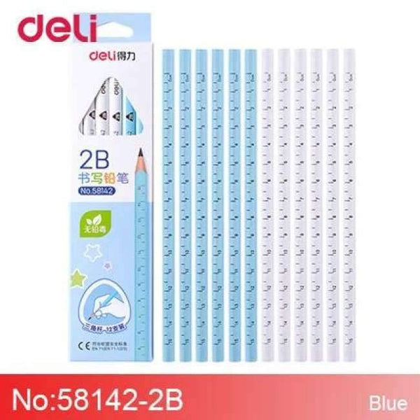 Planet Gates 2B-Blue Pencil writing painting examination pens 2B/HB triangle rod non-toxic ruler 12 stick children's stationery office supplies