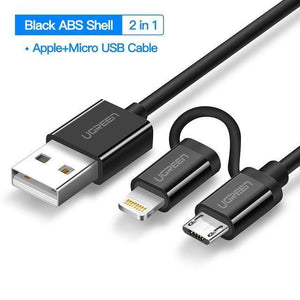 Planet Gates 2in 1 ABS Black / 50cm Ugreen USB Cable For iPhone XS X 8 7 6 Charging Charger 2 in 1 Micro USB Cable For Android USB Type c Type-c Mobile Phone Cables