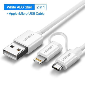 Planet Gates 2in 1 ABS White / 1.5m Ugreen USB Cable For iPhone XS X 8 7 6 Charging Charger 2 in 1 Micro USB Cable For Android USB Type c Type-c Mobile Phone Cables