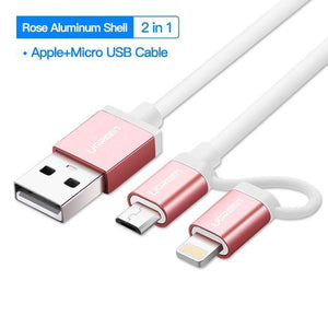Planet Gates 2in 1 Aluminum Rose / 1.5m Ugreen USB Cable For iPhone XS X 8 7 6 Charging Charger 2 in 1 Micro USB Cable For Android USB Type c Type-c Mobile Phone Cables