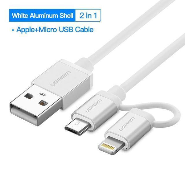 Planet Gates 2in 1 Aluminum White / 1.5m Ugreen USB Cable For iPhone XS X 8 7 6 Charging Charger 2 in 1 Micro USB Cable For Android USB Type c Type-c Mobile Phone Cables