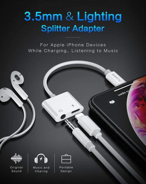 Planet Gates 2in1 Adapter For iPhone 7 8 Plus X XS MAX Audio Charge Splitter Converter For Lightning to 3.5mm Jack Headphone Adapter