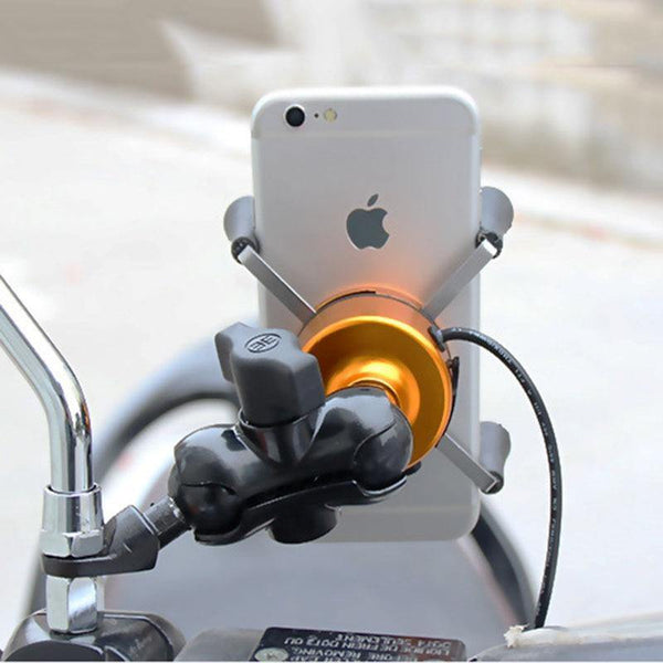 Planet Gates 2in1 USB Universal Chargeable Motorcycle Phone Holder 360 Motor bike handlebar Rotating Mount Mobile Rearview Mirro Phone Stand