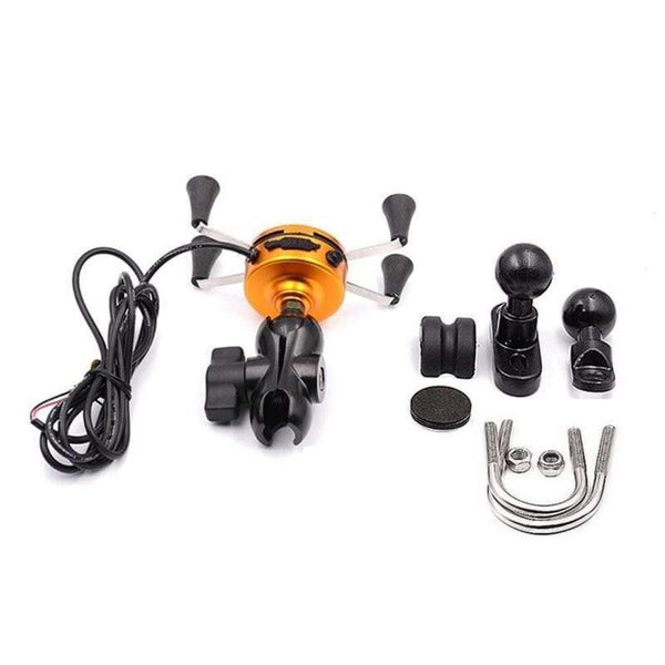 Planet Gates 2in1 USB Universal Chargeable Motorcycle Phone Holder 360 Motor bike handlebar Rotating Mount Mobile Rearview Mirro Phone Stand