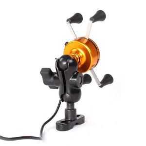 Planet Gates 2in1 USB Universal Chargeable Motorcycle Phone Holder 360 Motor bike handlebar Rotating Mount Mobile Rearview Mirro Phone Stand