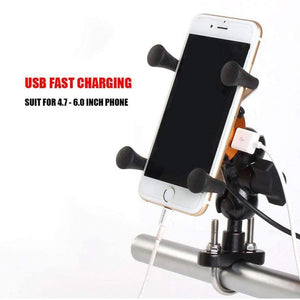 Planet Gates 2in1 USB Universal Chargeable Motorcycle Phone Holder 360 Motor bike handlebar Rotating Mount Mobile Rearview Mirro Phone Stand