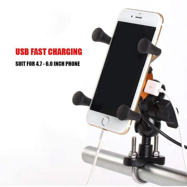 Planet Gates 2in1 USB Universal Chargeable Motorcycle Phone Holder 360 Motor bike handlebar Rotating Mount Mobile Rearview Mirro Phone Stand