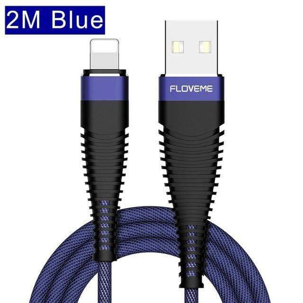 Planet Gates 2M Charming Blue FLOVEME USB Cable for iPhone Xr Xs X 7 8 Plus 6 6s 5s se 1M/2M Hi-Tensile 2A Fast Charging Mobile Phone Cables Charger Data Cord