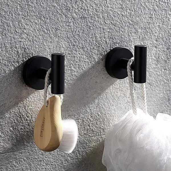 Planet Gates 2Pack Towel Hook Matte Black 3-Piece Bathroom Accessories Set Stainless Steel Wall Mount - Includes 12" Towel Bar, Toilet Paper Holder, Robe Hook