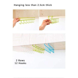 Planet Gates 2Pc 12 Куки Железен Висящ Поставка за Тенджера Тиган Чаша Закачалка за Чаши Кухненски Съхранение Помощна Закачалка за Кухненски Съдове Закачалка За Кърпи Организатор